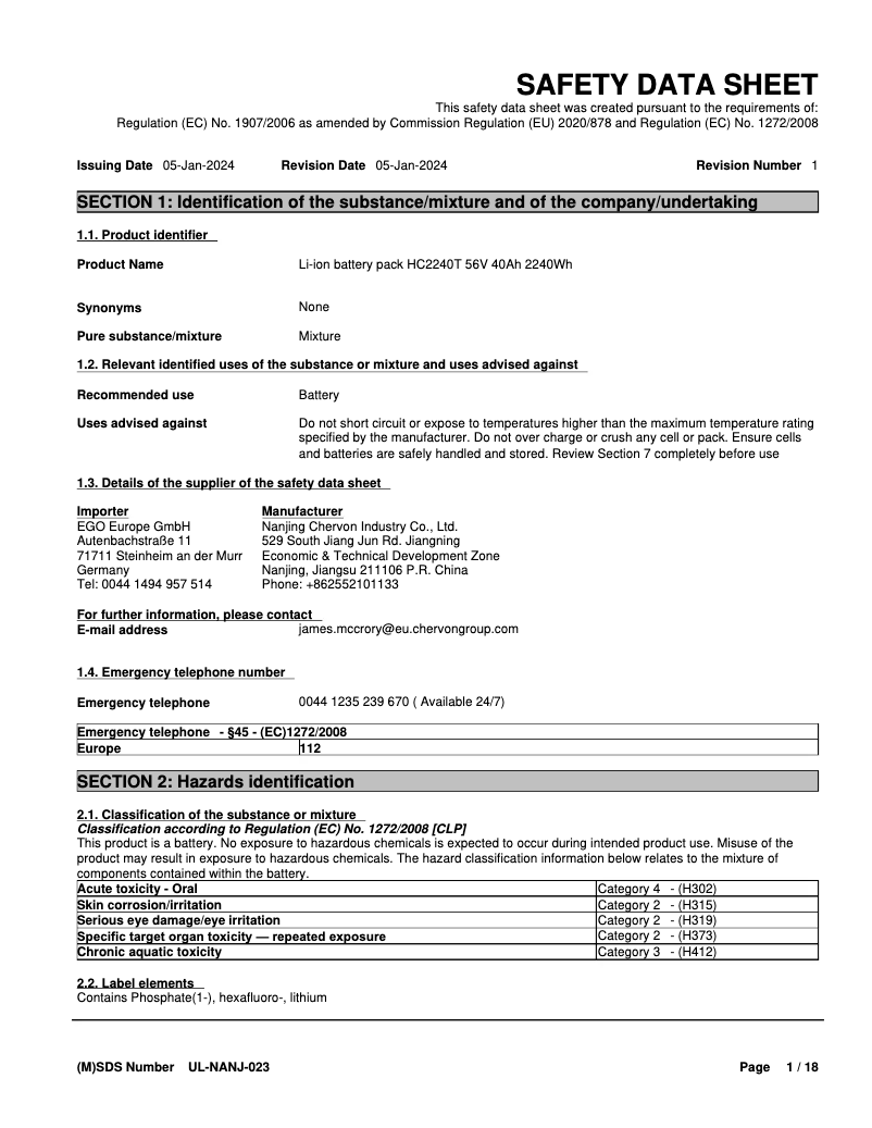 Page 1 de la notice Instructions de sécurité EGO HC2240T