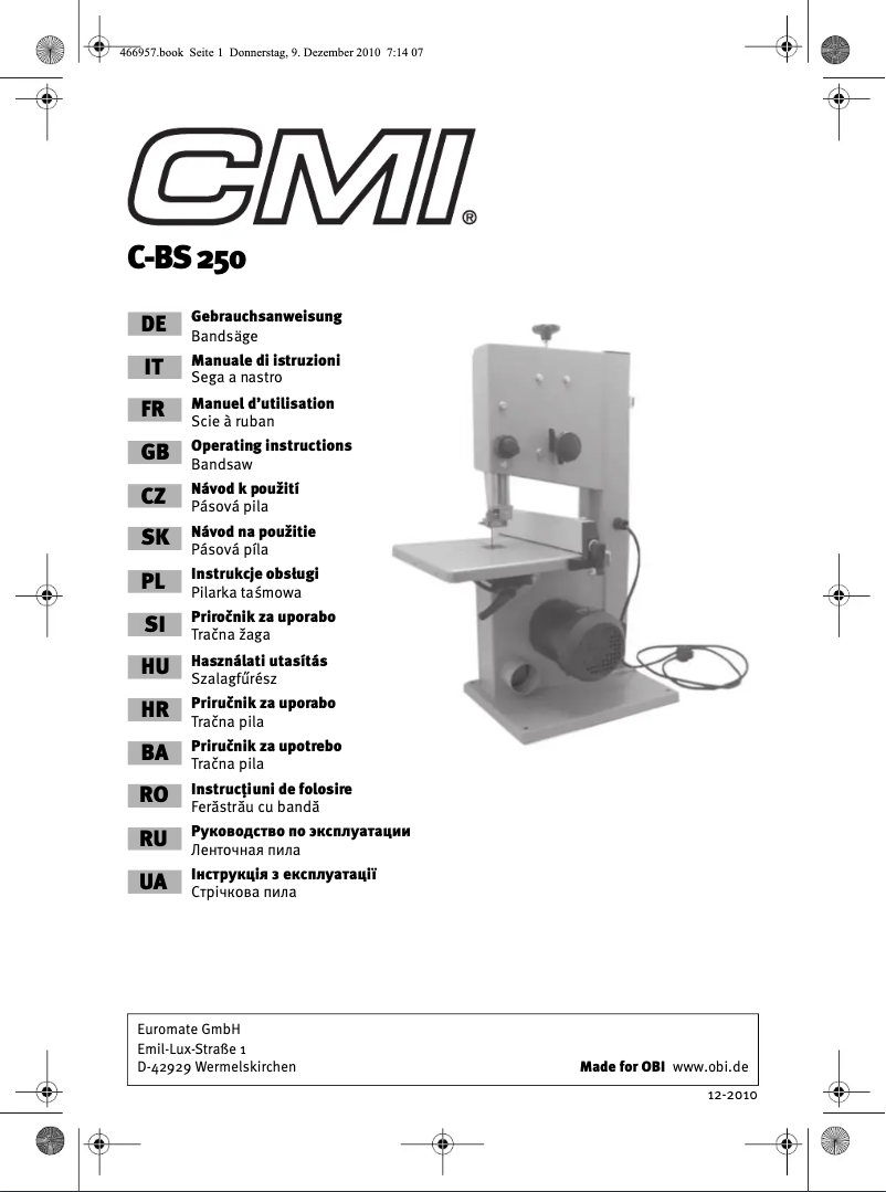 Image de la première page du manuel de l'appareil C-BS 250