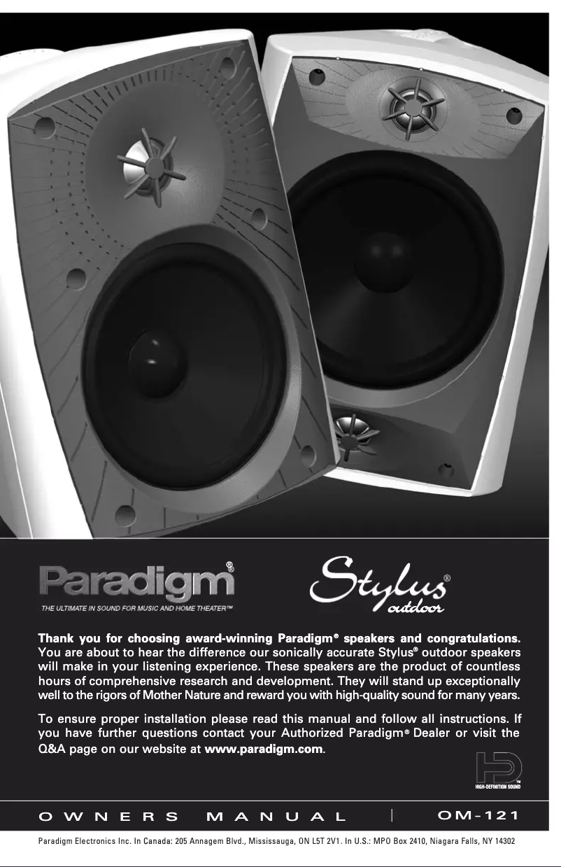 Page n°1 - Manuel utilisateur Paradigm Stylus 370-SM
