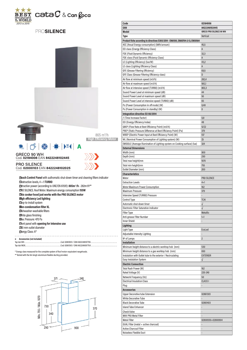Image de la première page du manuel de l'appareil GRECO 90WH PRO SILENCE