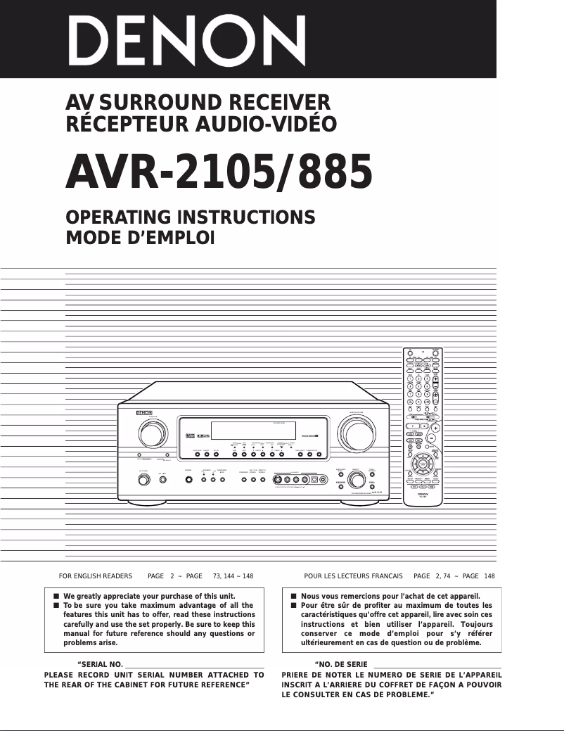 Page n°1 - Manuel utilisateur Denon AVR-2105