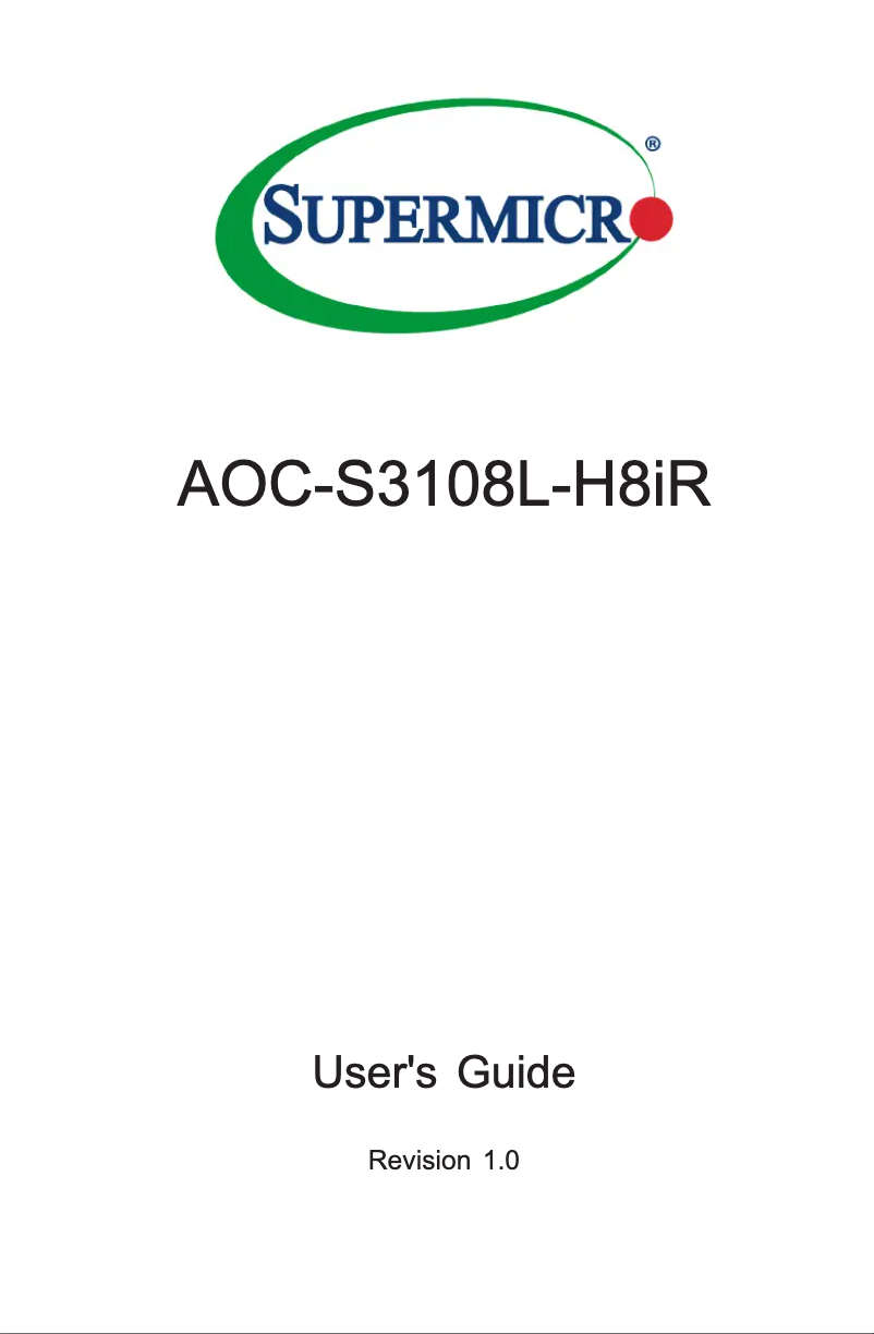 Page 1 de la notice Manuel utilisateur Supermicro AOC-S3108L-H8IR
