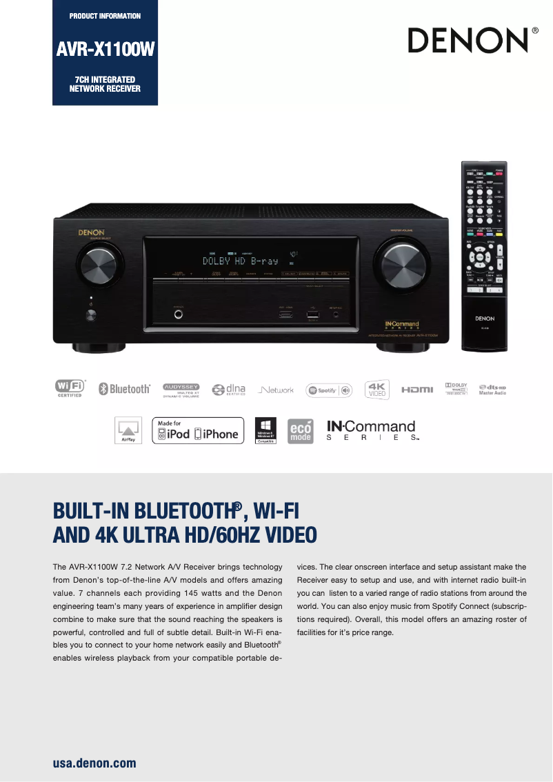 Página 1 del manual Ficha técnica Denon AVR-X1100W