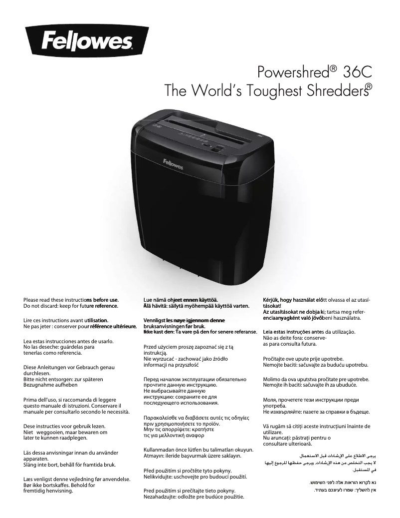 Page n°1 - Manuel utilisateur Fellowes Powershred 36C