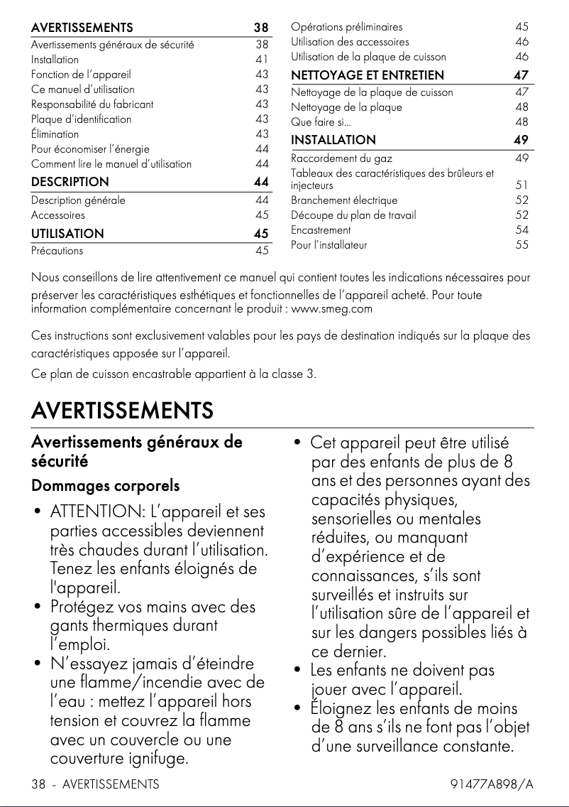 Page n°1 - Manuel utilisateur Smeg PGF75-4