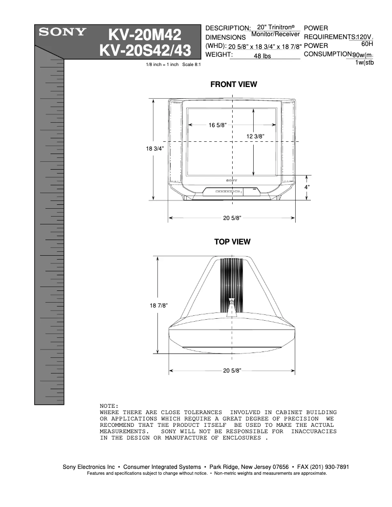 Page 1 de la notice Guide d'installation Sony KV-20S42