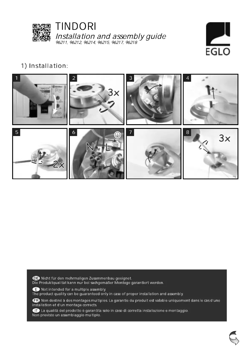 Page n°1 - Manuel utilisateur Eglo Tindori