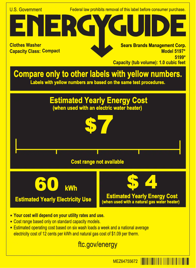 Page 1 de la notice Label énergétique Kenmore 51993