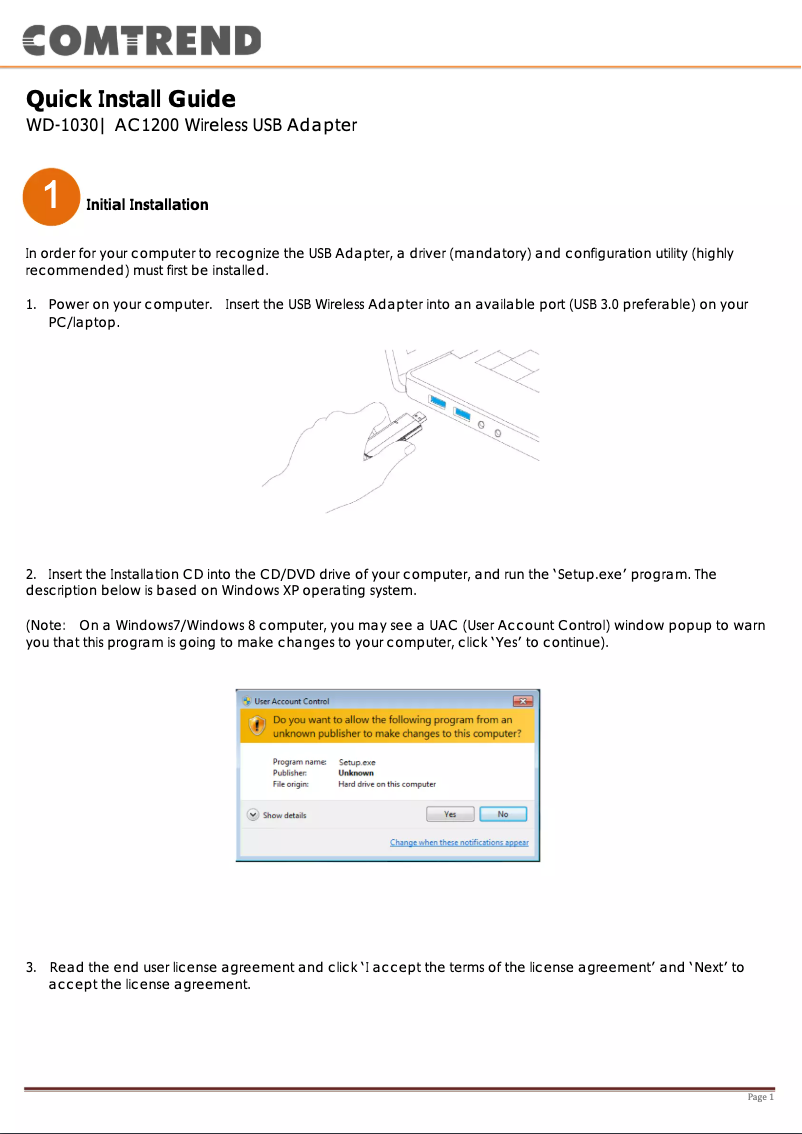 Page n°1 - Manuel utilisateur Comtrend WD-1030
