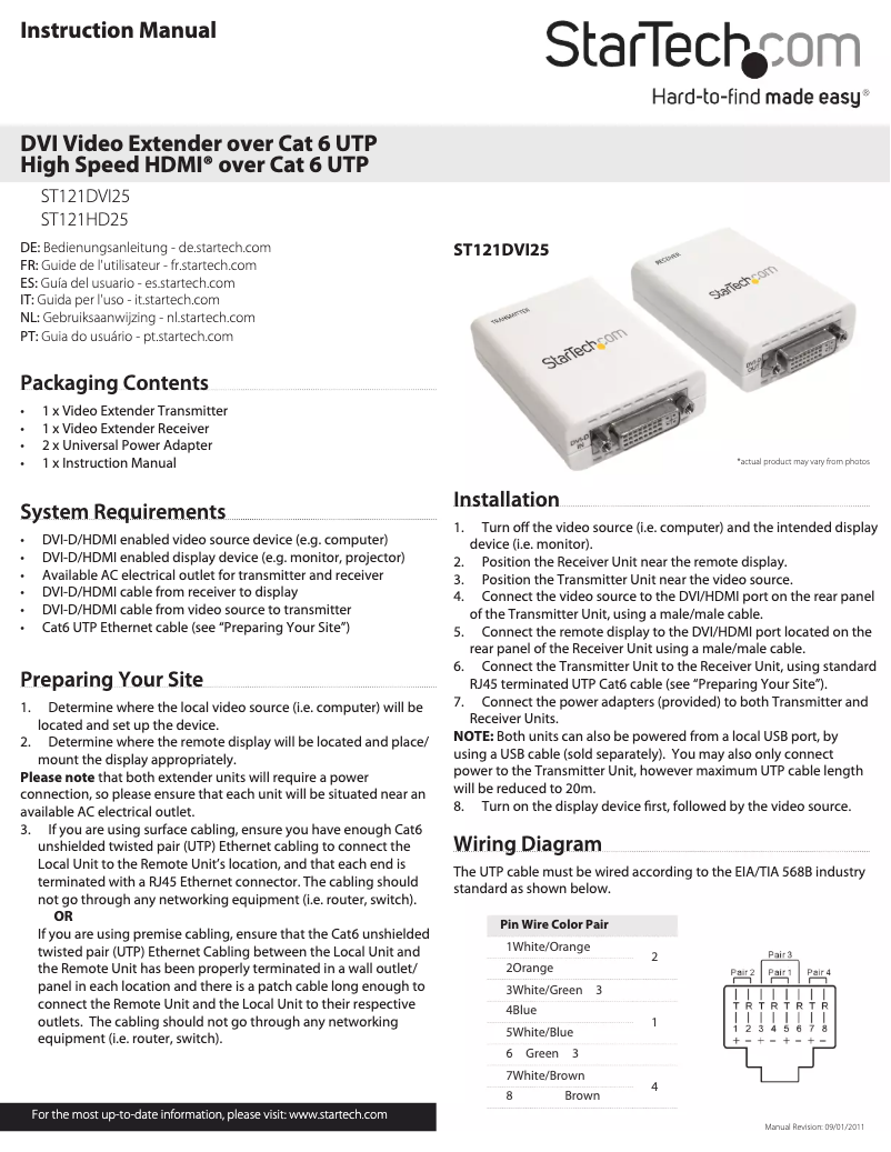 Page 1 de la notice Manuel utilisateur StarTech.com ST121HD25