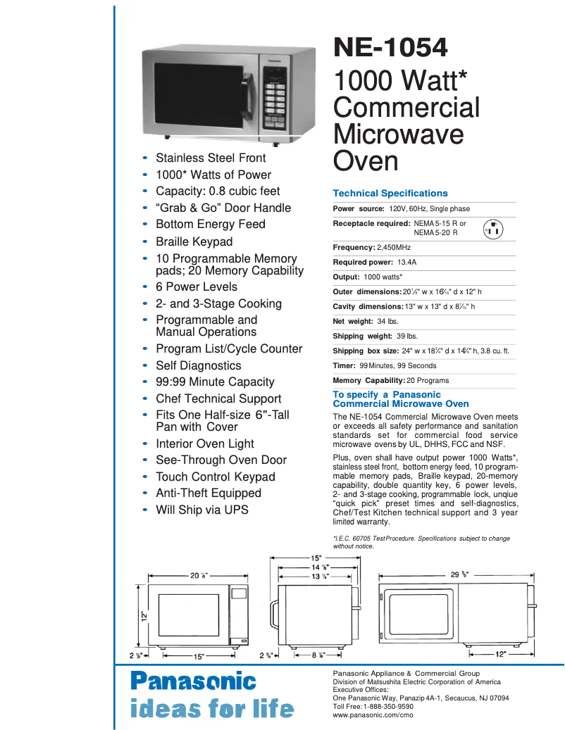 Imagen de la primera página del manual del dispositivo NE-1054F