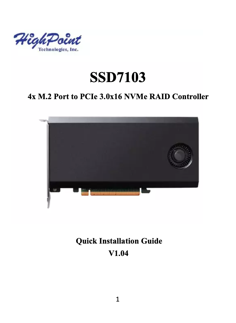 Page n°1 - Manuel utilisateur Highpoint SSD7103