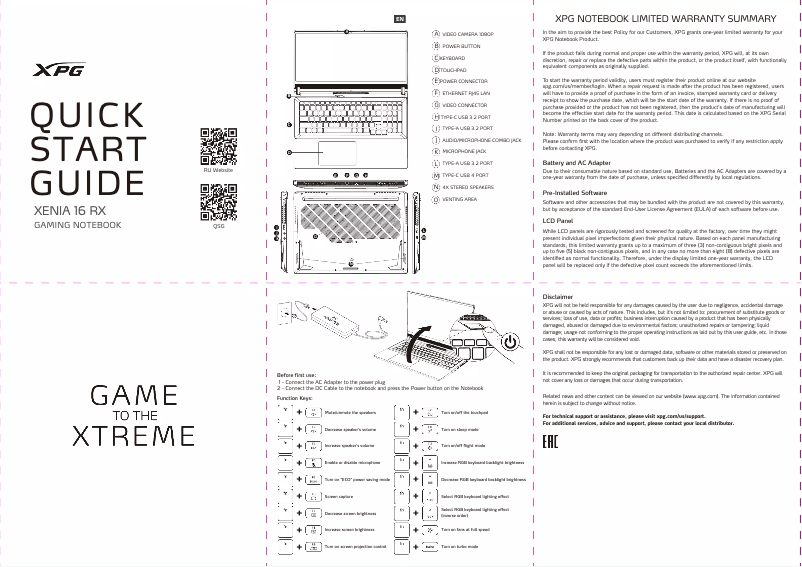 Page 1 de la notice Manuel utilisateur XPG Xenia 16 RX