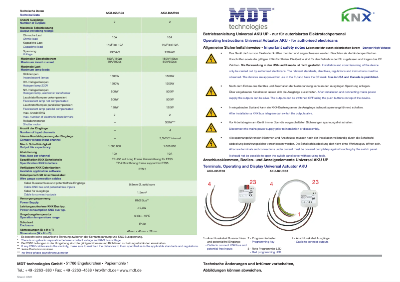 Page 1 de la notice Manuel utilisateur MDT AKU-02UP.03