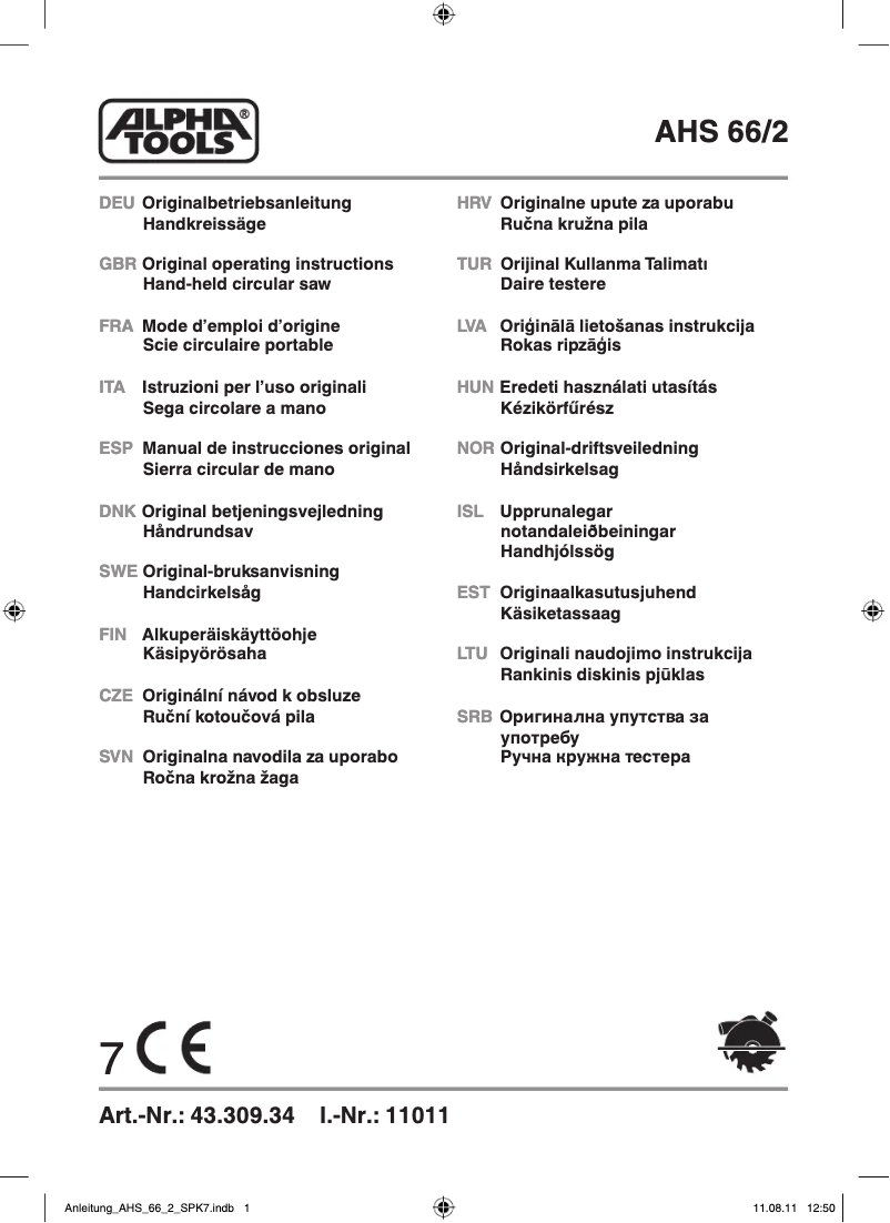 Page 1 de la notice Manuel utilisateur Alpha Tools AHS 66/2