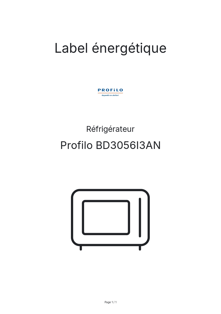Page n°1 - Label énergétique Profilo BD3056I3AN