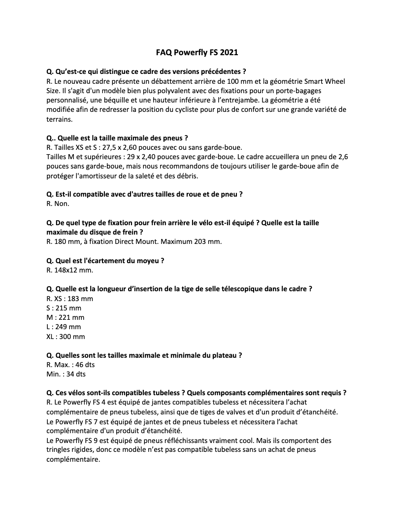 Page 1 de la notice FAQ Trek Powerfly FS 9 Equipped Gen 2