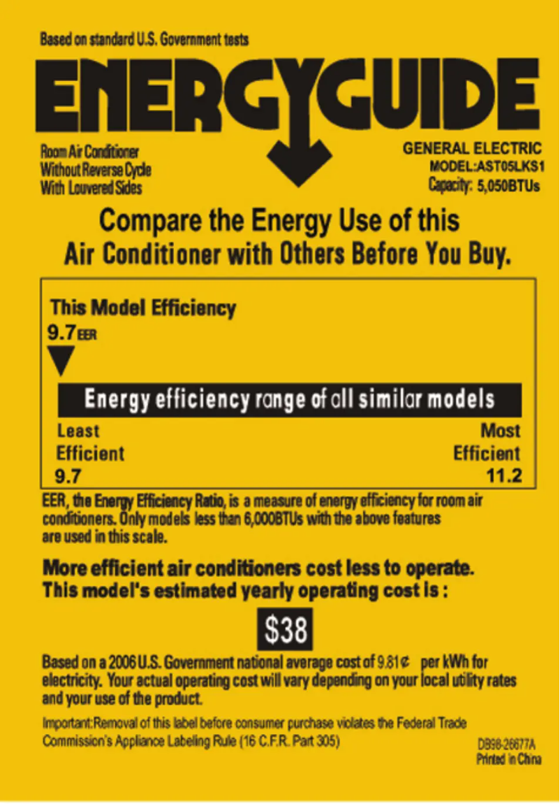 Page n°1 - Label énergétique GE AST05LK