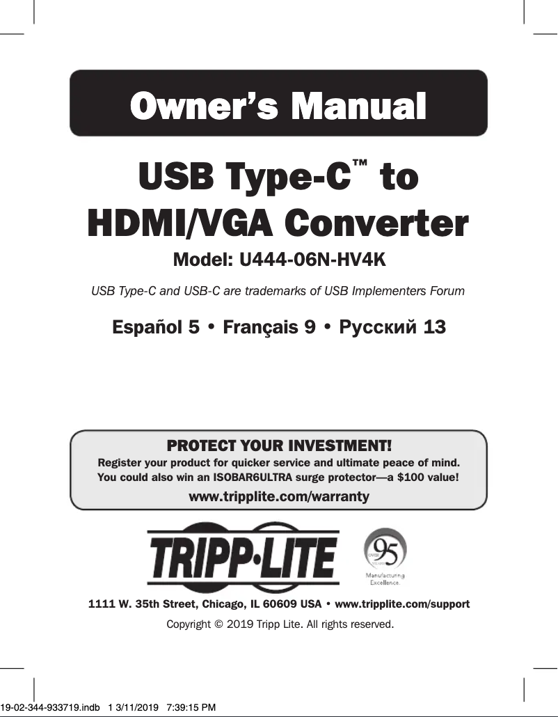 Page n°1 - Manuel utilisateur Tripp Lite U444-06N-HV4K