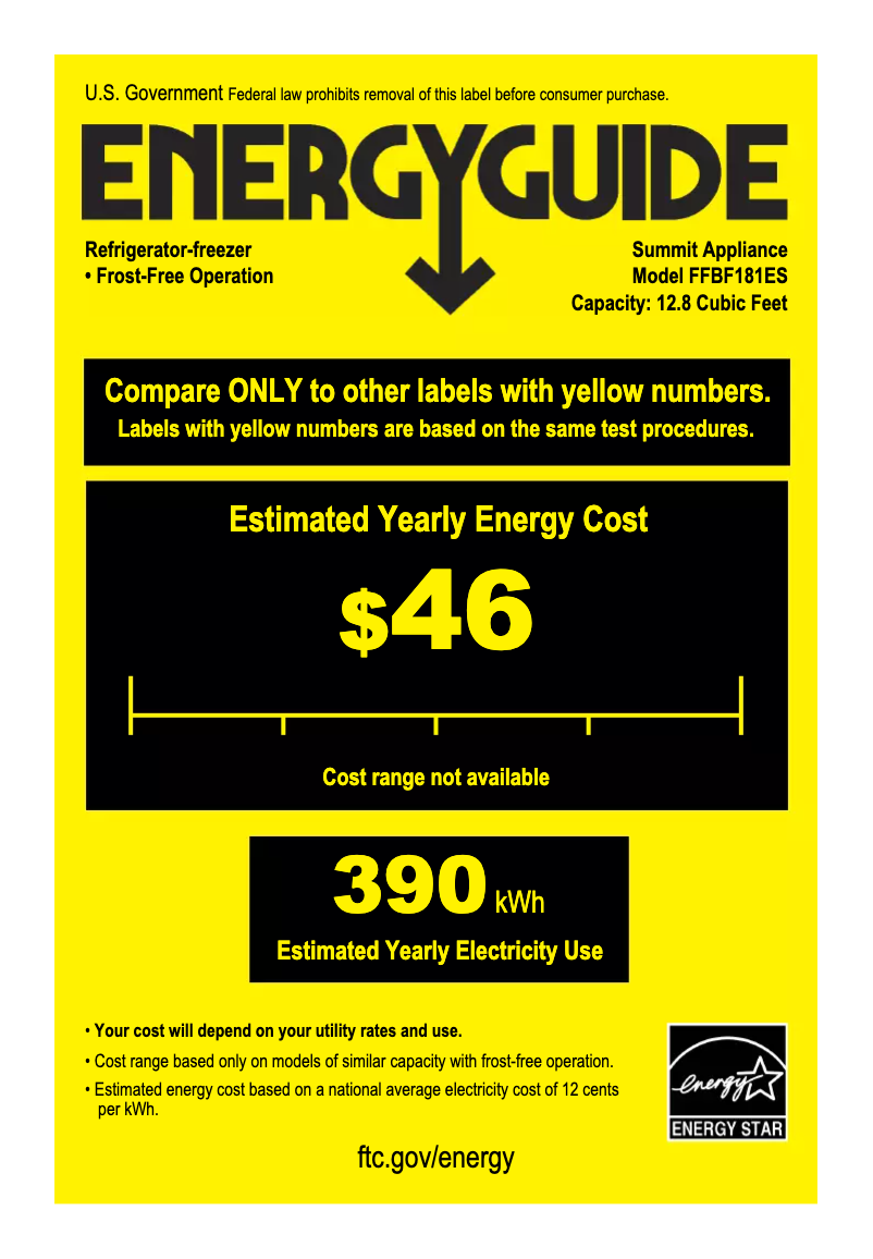 Page n°1 - Label énergétique Summit FFBF181ES