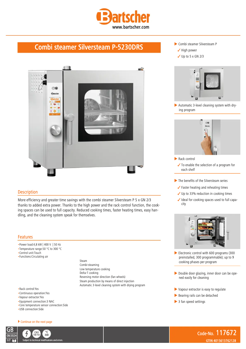 Page n°1 - Fiche technique Bartscher 117672
