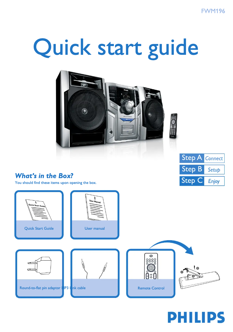 Page n°1 - Guide de démarrage rapide Philips FWM196