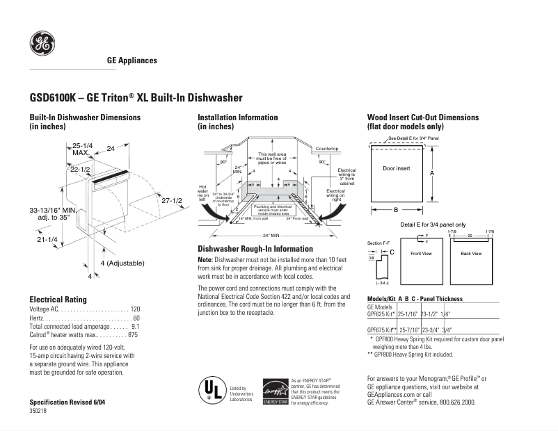 Imagen de la primera página del manual del dispositivo GSD6100KBB
