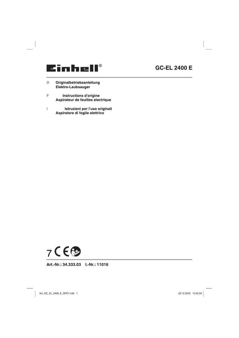 Page n°1 - Manuel utilisateur Einhell GC-EL 2400 E