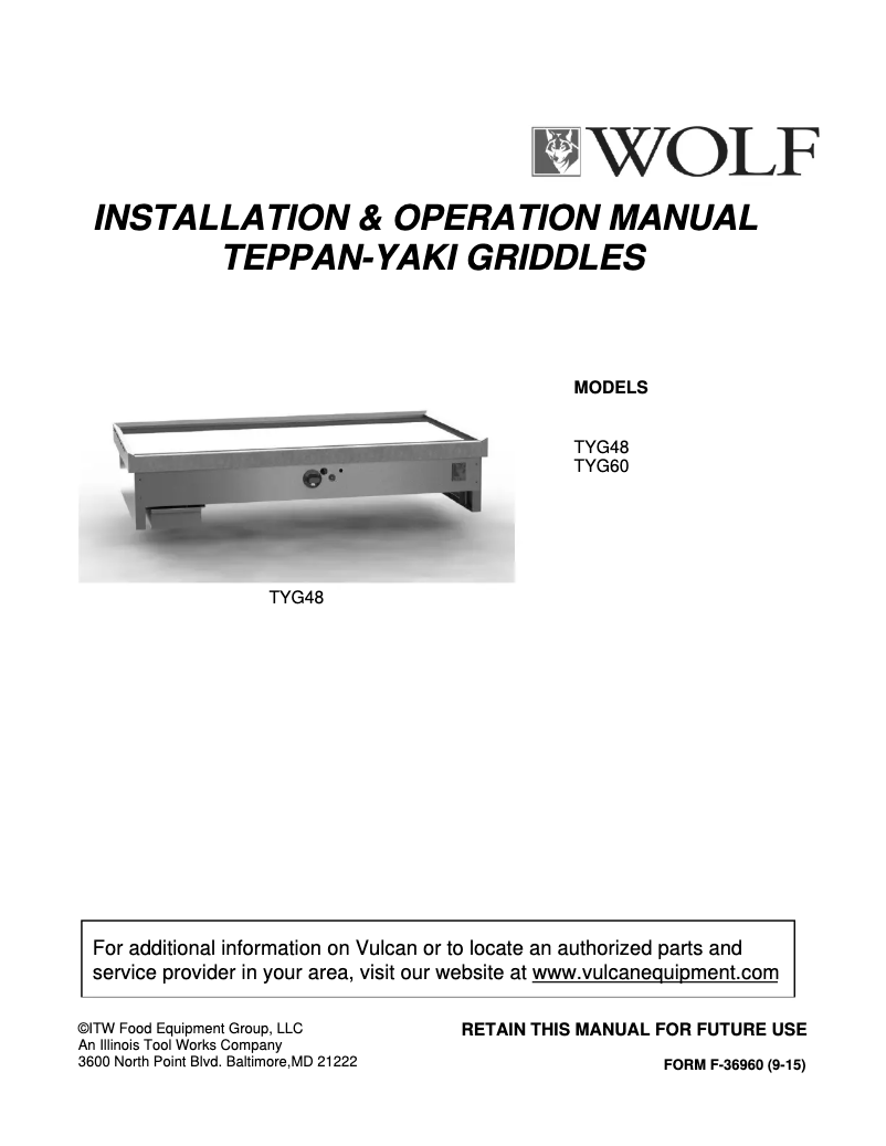 Page 1 de la notice Manuel utilisateur Wolf TYG48