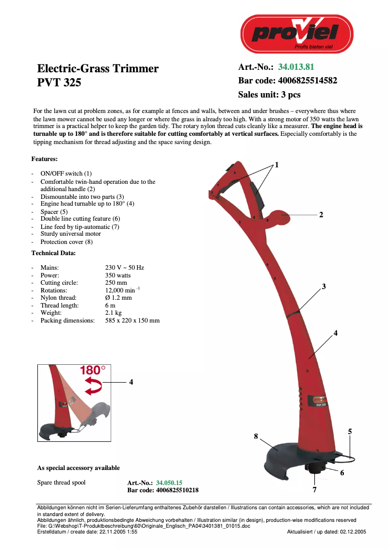 Página 1 del manual Manual de usuario Proviel PVT 325