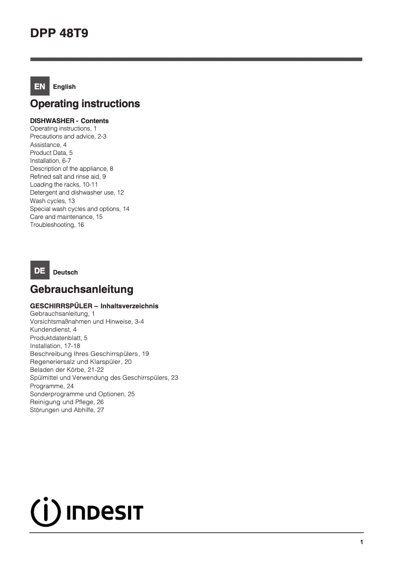 Page n°1 - Manuel utilisateur Indesit DPP 48T9 A NX EU