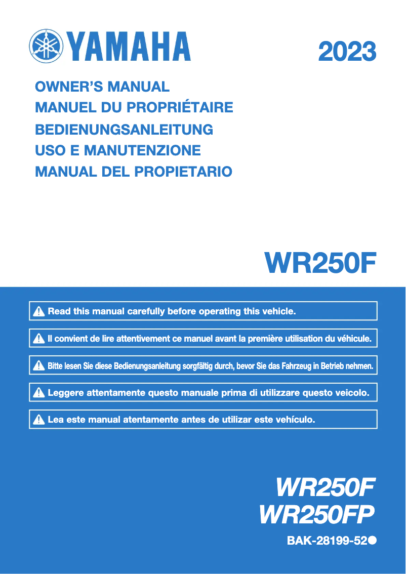 Page 1 de la notice Manuel utilisateur Yamaha WR250F (2023)