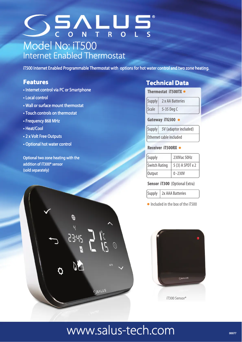 Page 1 de la notice Fiche technique Salus IT500