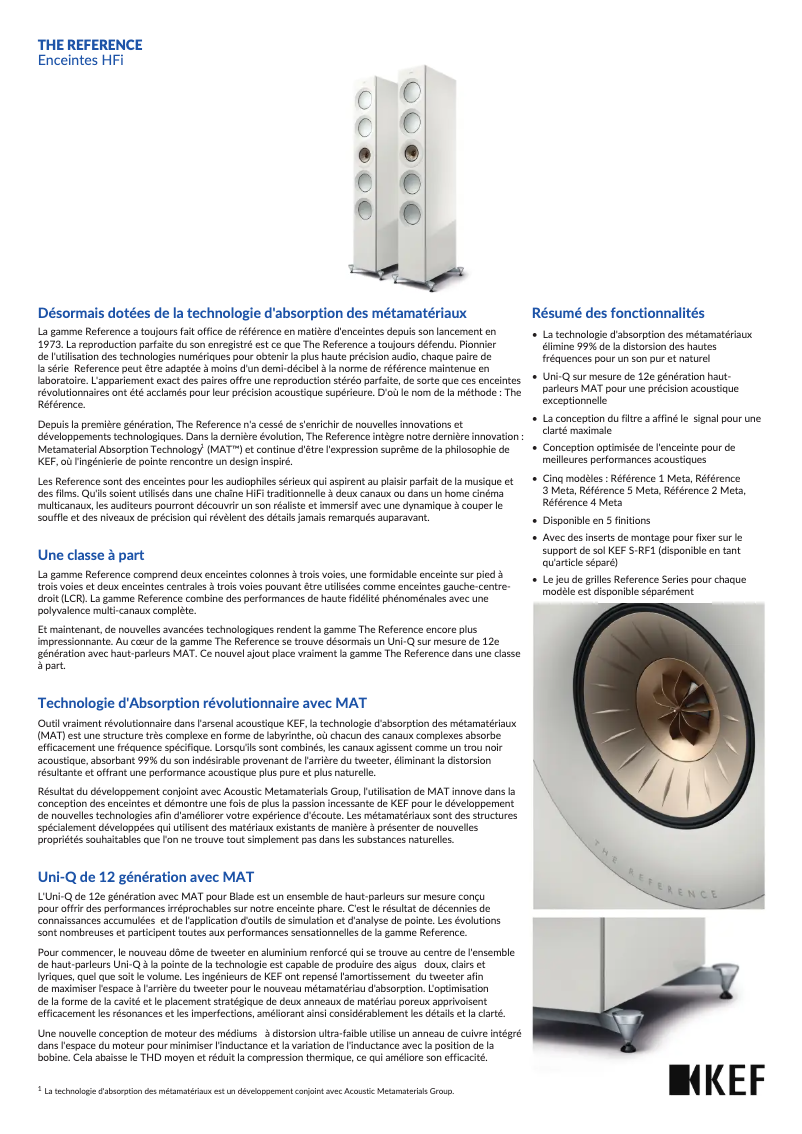 Page 1 de la notice Fiche technique KEF Reference 1