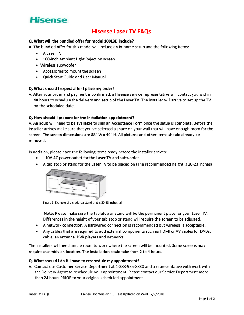Page 1 de la notice FAQ Hisense 100L8D