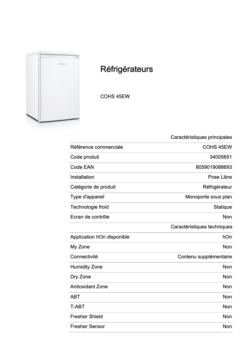 Image de la première page du manuel de l'appareil COHS 45EW