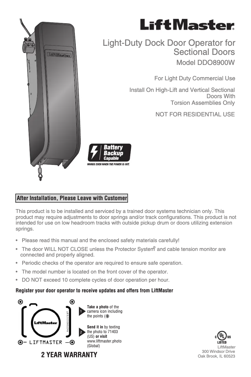 Page n°1 - Manuel utilisateur LiftMaster DDO8900W