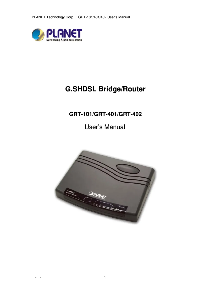 Page 1 de la notice Manuel utilisateur Planet GRT-401