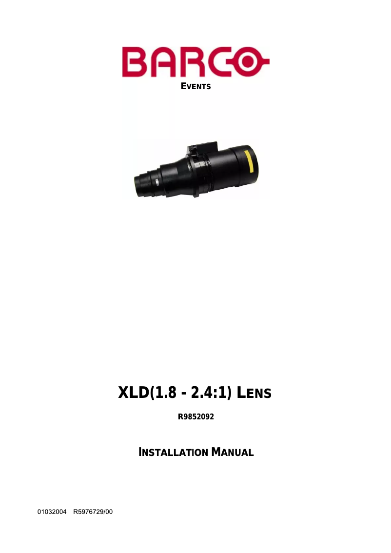 Page n°1 - Manuel utilisateur Barco R9852092