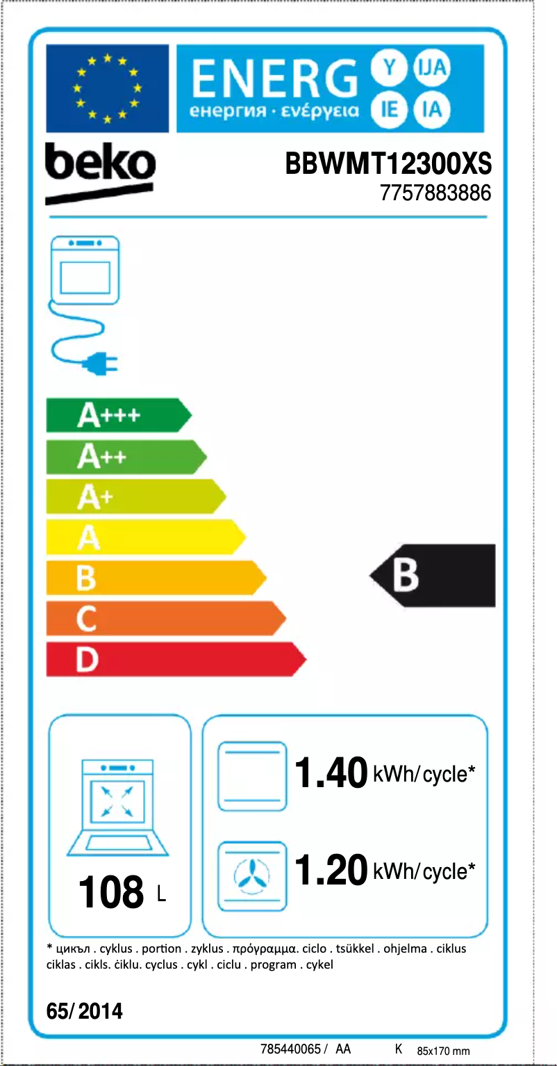 Page 1 de la notice Label énergétique Beko BBWMT12300XS