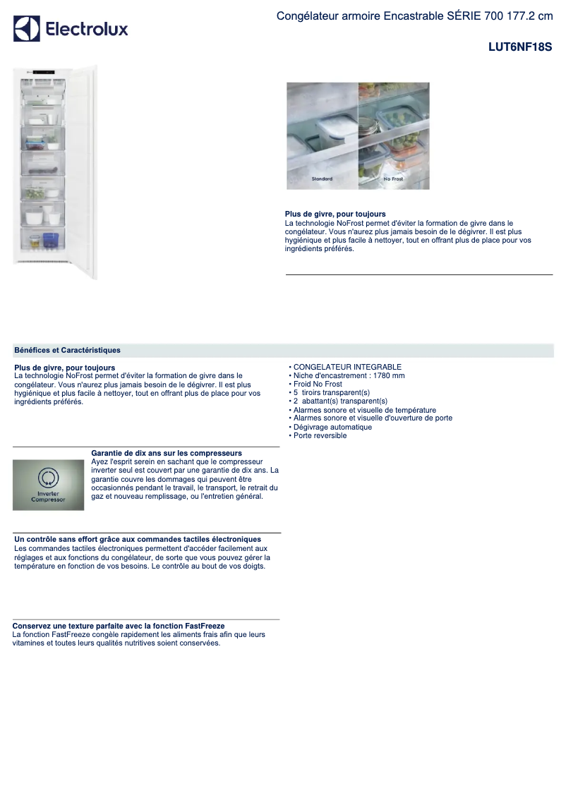 Page 1 de la notice Fiche technique Electrolux LUT6NF18S