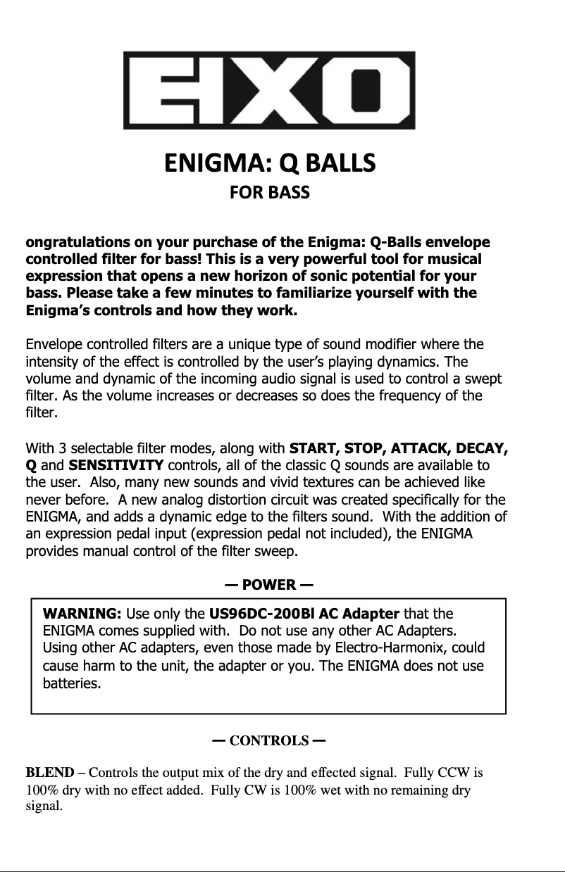 Page 1 de la notice Manuel utilisateur Electro Harmonix Enigma: Q Balls
