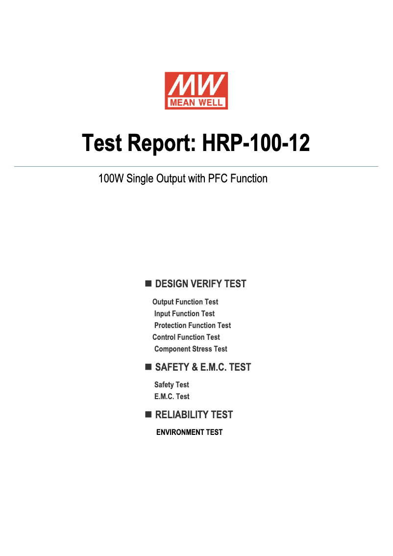 Page n°1 - Fiche technique Mean Well HRP-100-12