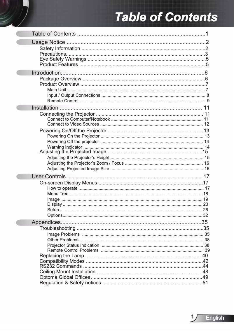Page n°1 - Manuel utilisateur Optoma DS216