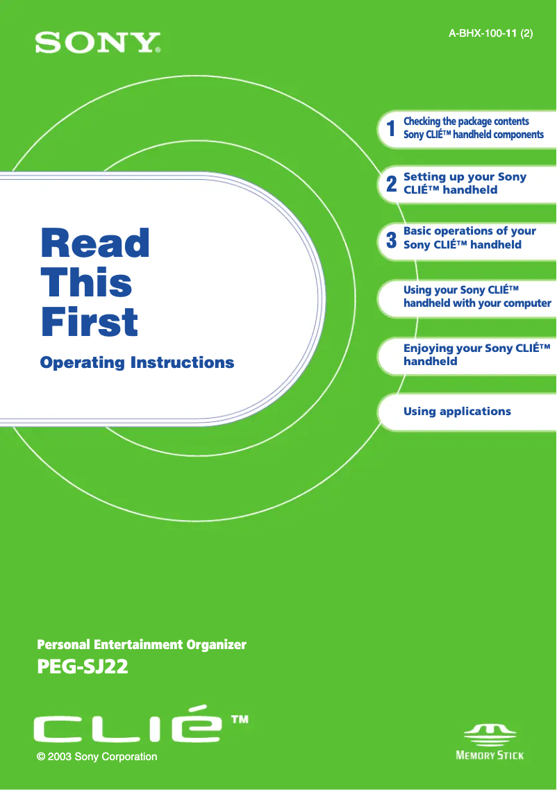 Page 1 de la notice Guide d'installation Sony Clié PEG-SJ22
