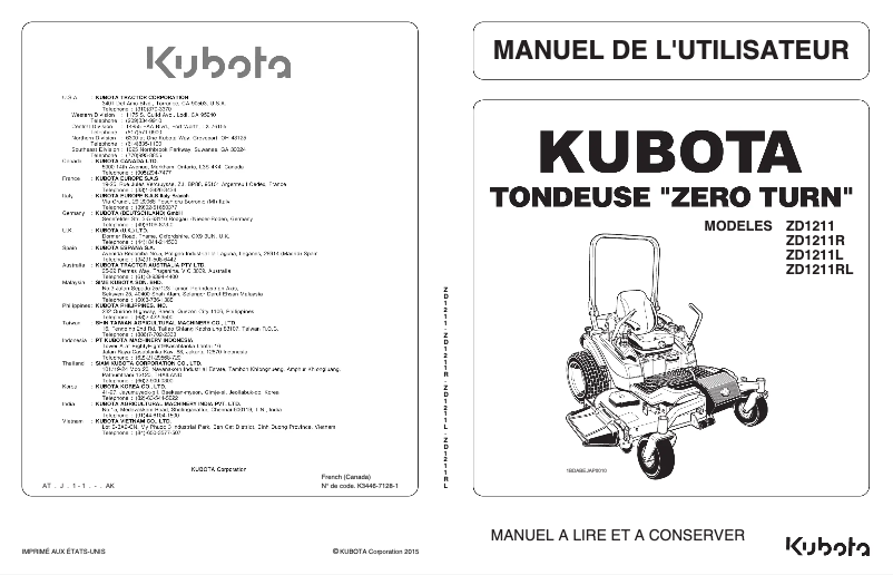 Página 1 del manual Manual de usuario Kubota ZD1211R
