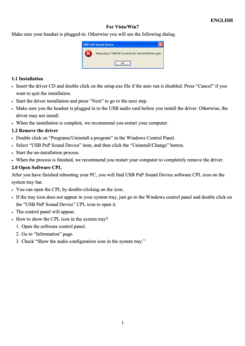 Page 1 de la notice Manuel utilisateur Genius HS-G700V