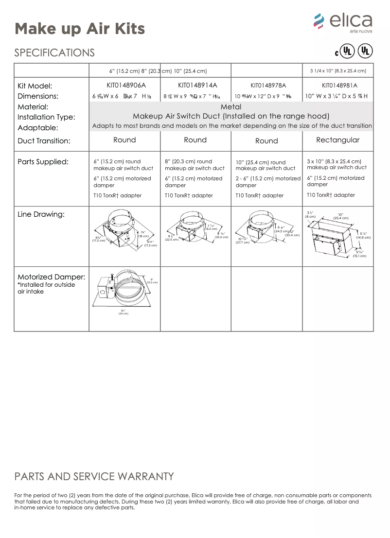 Page 1 de la notice Fiche technique Elica Arezzo EAR134S4