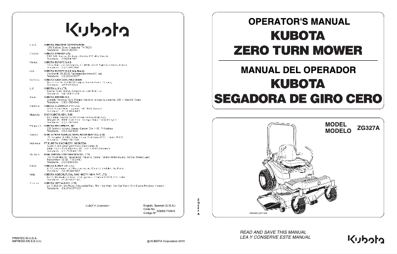 Página 1 del manual Manual de usuario Kubota ZG327RPA-60R