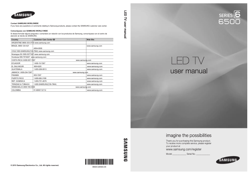 Page 1 de la notice Manuel utilisateur Samsung UN55C6500VR